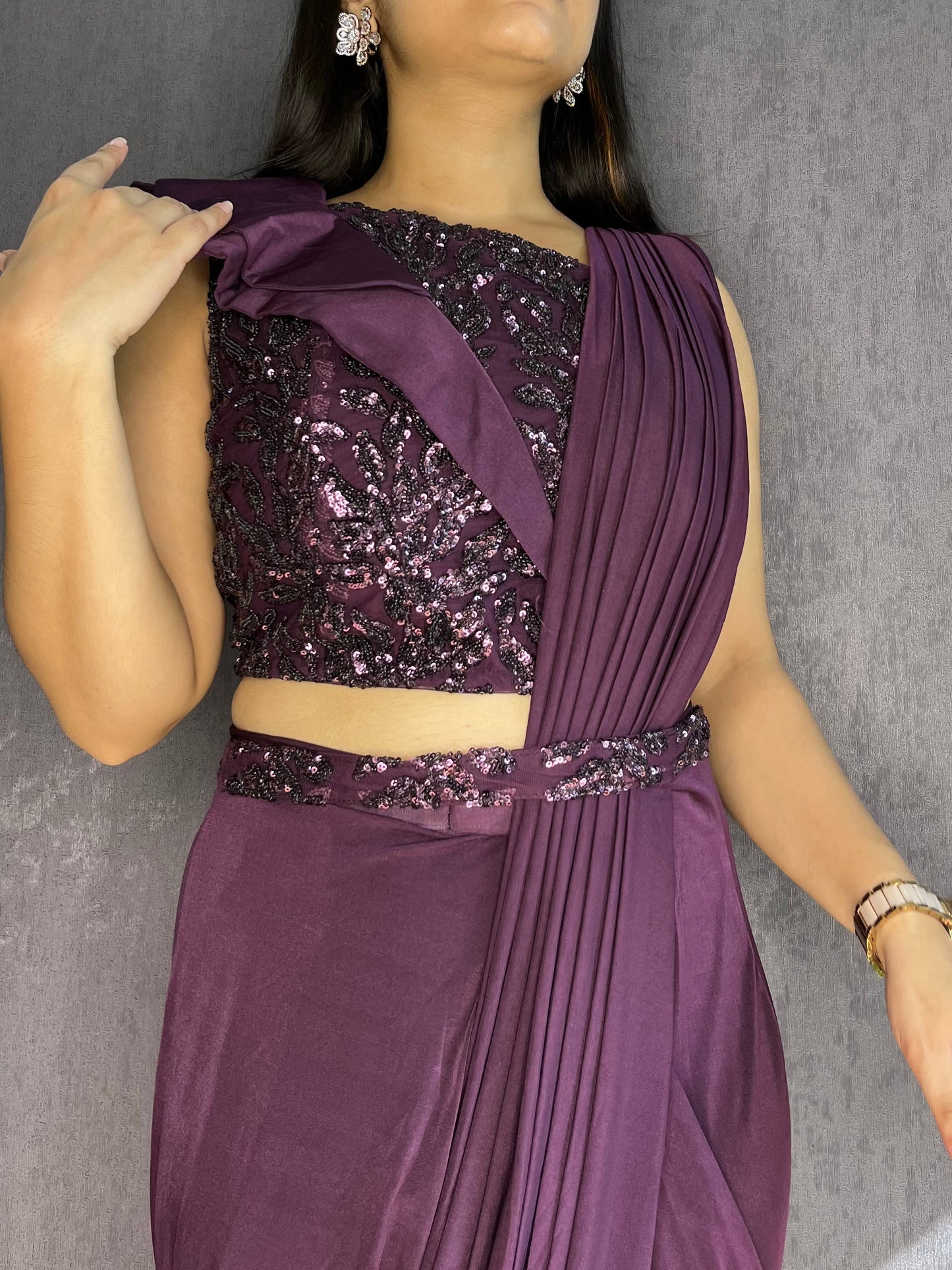 Draped wine Saree