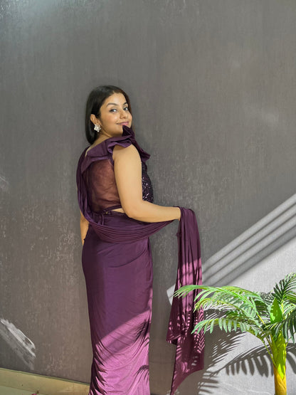 Draped wine Saree