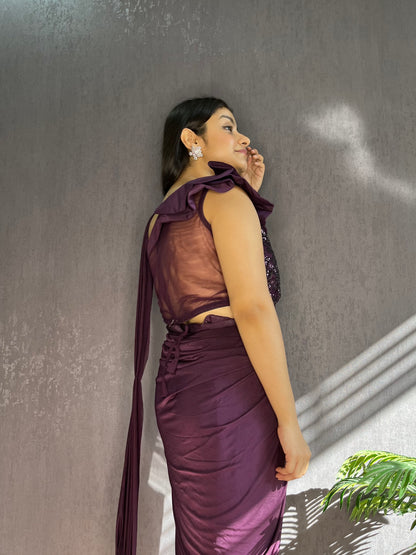 Draped wine Saree