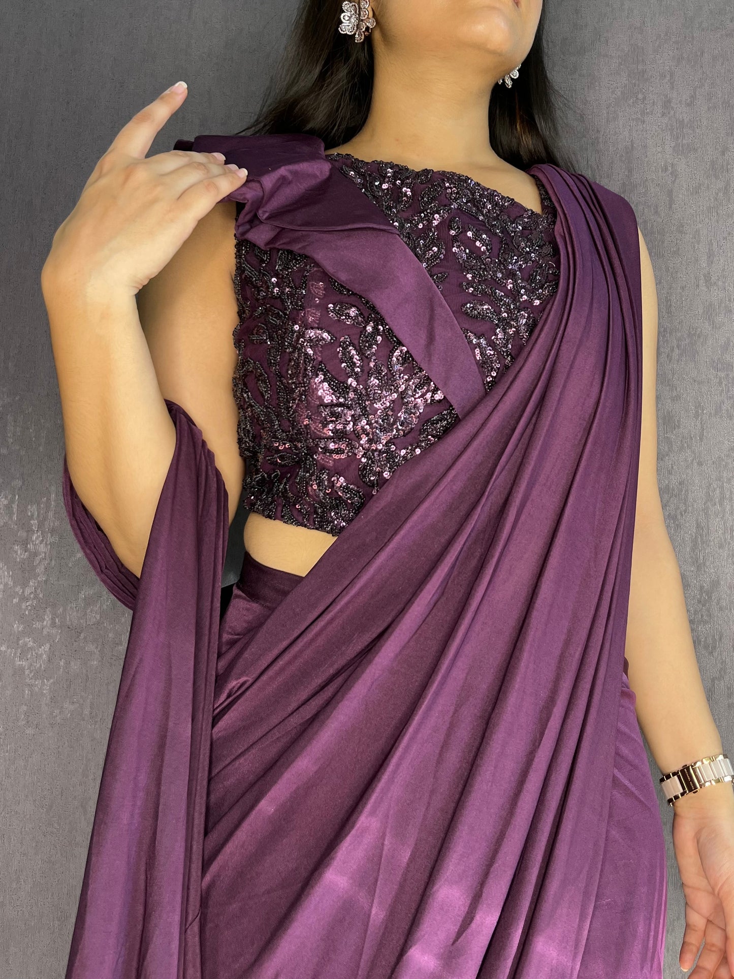 Draped wine Saree