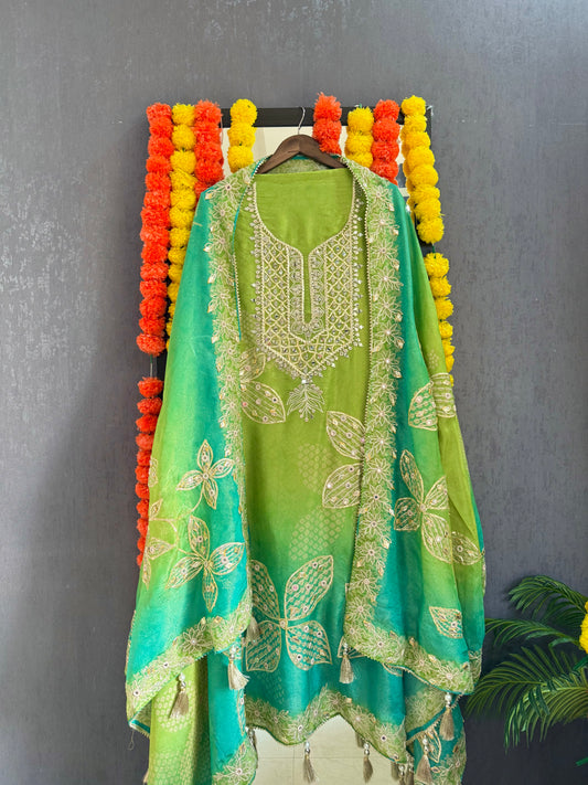 Luxurious Bhandej ombré gotapatti suits