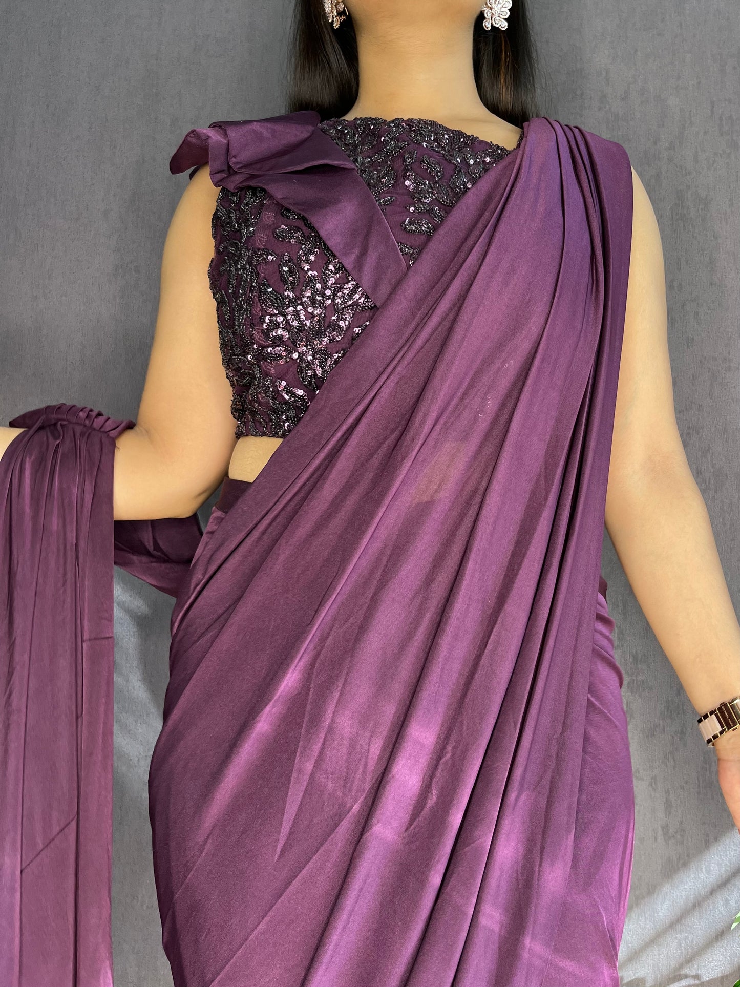 Draped wine Saree