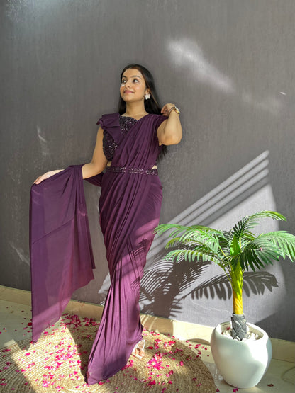 Draped wine Saree