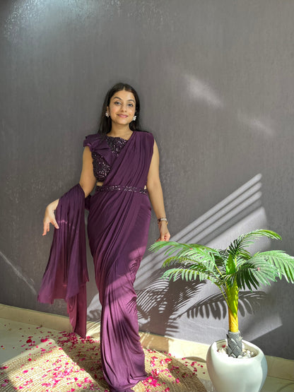 Draped wine Saree