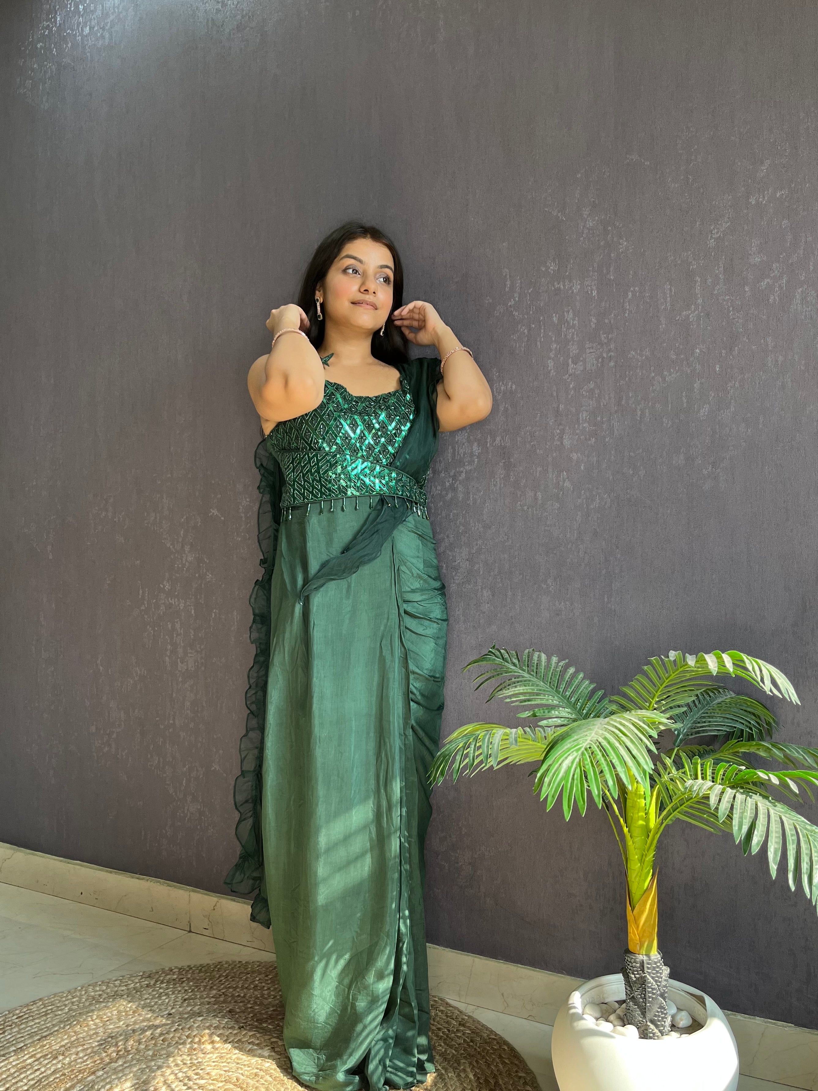 Gown with silk saree hotsell